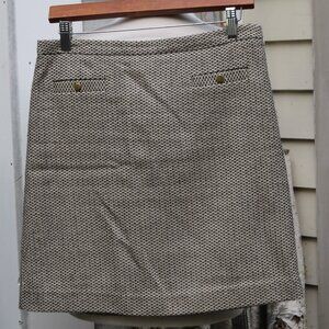 LOFT Petite Cream Black Gold Metallic Front Button Pockets A-Line Skirt Sz 8P